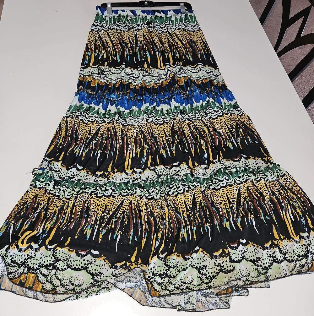 Magic Printed Maxi Skirt in Black, Blue & Green - Picture 6 of 8